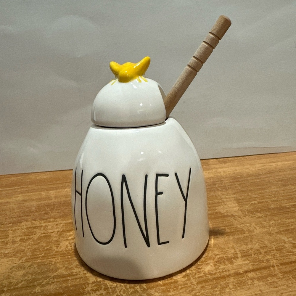 Rae Dunn Ceramic Honey Pot Collection with Wooden Dipper Bee Lid